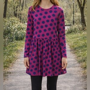 Tea Collection Purple & Blue Polka Dot Skirted Cotton Ruffle Dress - Size 14